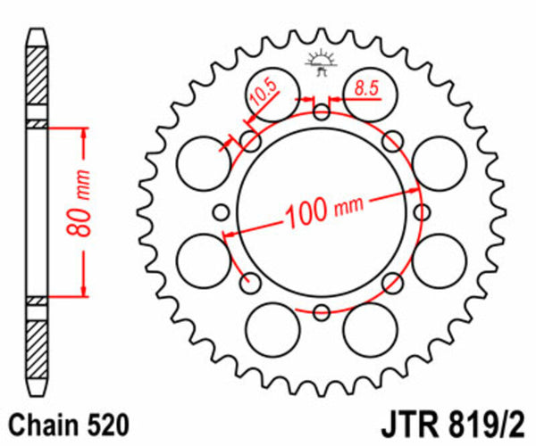 JT Sprock's stalen standaard achterste tandwiel - 520 JTR819/2.41