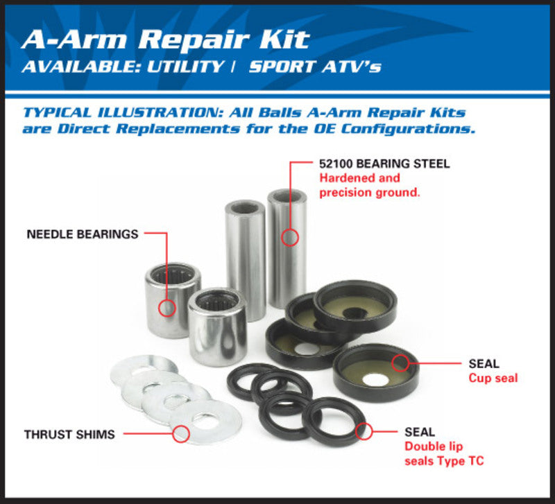 Alle ballen Upper A-Arm Reconditioning Kit Arctic Cat Wildcat Sport 50-1161