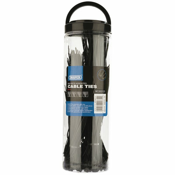 Draper Nylon Cable Ties Multi-formaat zwarte 650 stuks 90734.0