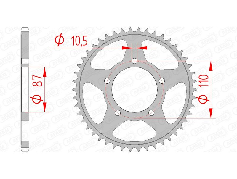 AFAM Steel Standard bakdrev 14405 - 520 för Suzuki motorcyklar. Hållbart ståldrev med 110 mm bultcirkel och 87 mm navdiameter.