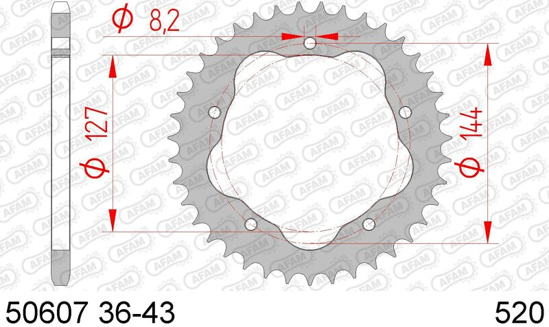 AFAM Steel Standard Achter Sprock 50607 - 520 - Vereist een AFAM Realar Sprock Carrier