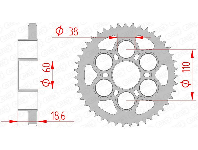 AFAM Steel Standard bakdrev 50801 - 525 för Ducati-motorcyklar. Hållbart stålmaterial med exakt passform, idealiskt för högpresterande körning.