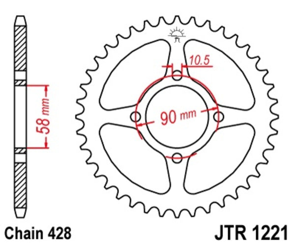 JT Sprock's Steel Standard Achter Sprock 1221 - 428 JTR1221.44