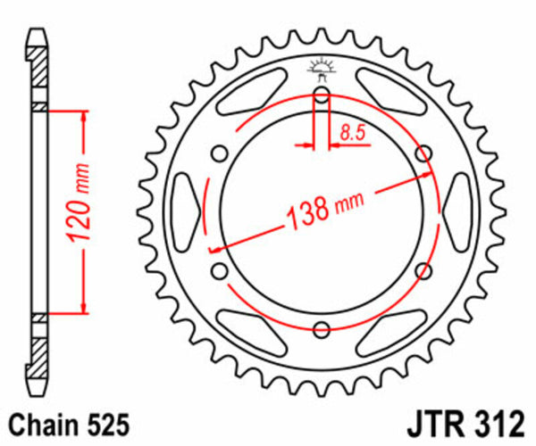JT Sprock's Steel Standard Achter Sprock 312 - 525 JTR312.40