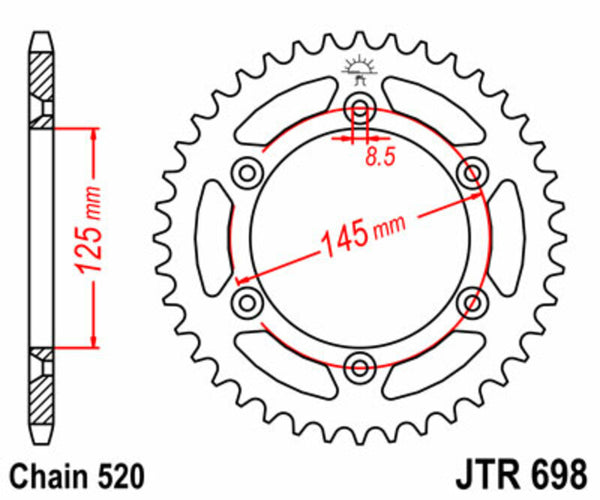 JT Sprock's Steel Standard Achter Sprock 698 - 520 JTR698.44