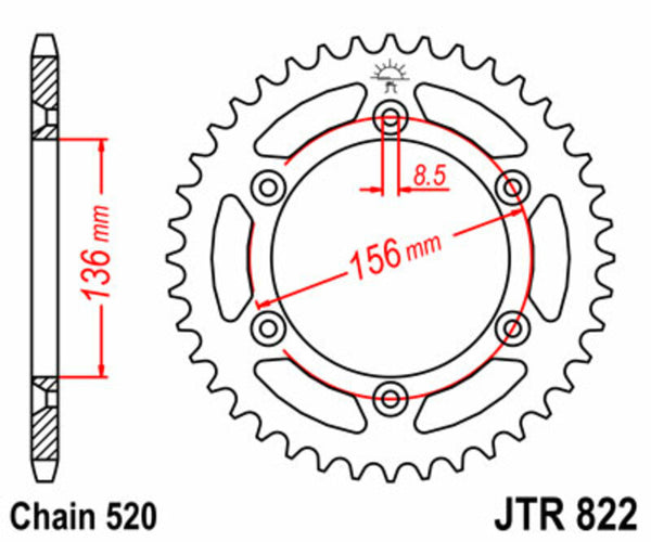 JT Sprock's Steel Standard Rear Sprock 822 - 520 JTR822.42