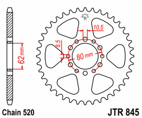 JT Sprock's Steel Standard Rear Sprock 845 - 520 JTR845.40
