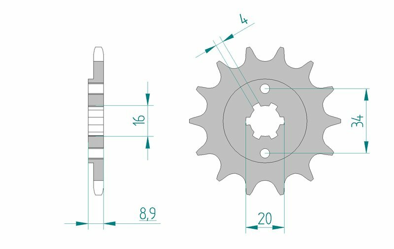 AFAM Steel Standard Framdrev 21300 - 520 med teknisk ritning och måttspecifikationer. Passar Hyosung och Yamaha motorcyklar.