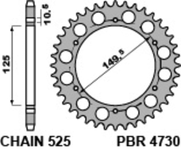 PBR Standard C45 Steel rear Sprock 4730 - 525 4730 43 C45