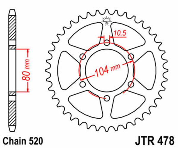 JT Sprock's Steel Standard Achter Sprock 478 - 520 JTR478.38