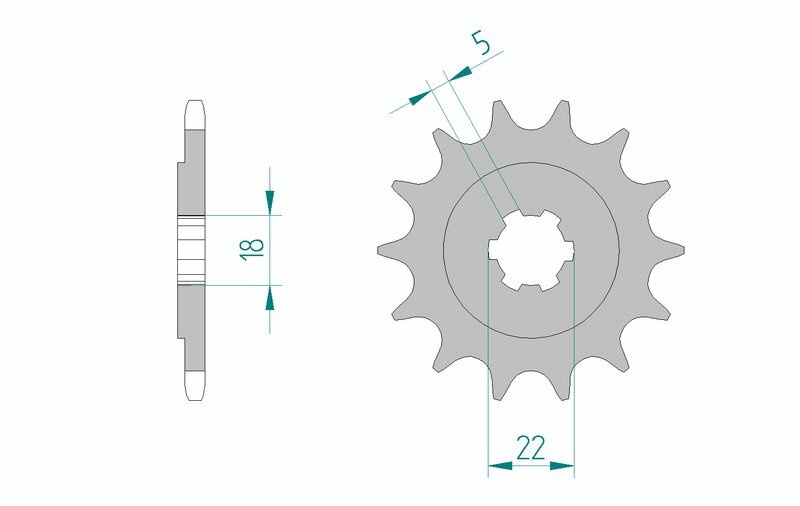 AFAM Steel Self-Cleaning Front Sprocket 24201 - 520 med måttspecifikationer för Kawasaki KX 125 årsmodeller 1994-2008. Hållbart stålmaterial och självrengörande design.