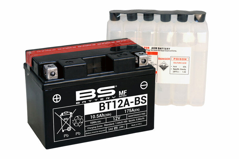 BS Battery Battery Maintenance Free met Acid Pack - BT12A -B