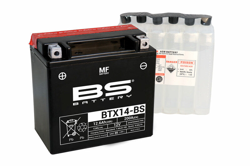 BS Battery Battery Maintenance Free met Acid Pack - BTX14 -B