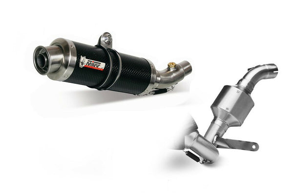 MIVV GP Full Exhaust System - KTM 390 Duke 00.73.KT.012.L2S i rostfritt stål med kolfiberfinish, komplett avgassystem för motorcykel.