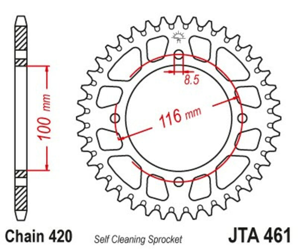 JT Sprock's aluminum Ultra-Light self-cleaning rear sprocket 461-420 JTA461.51BLK