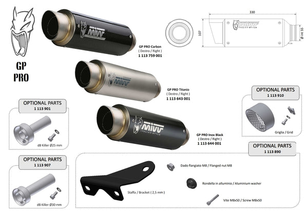 MIVV GP Pro Universal Silencer - Right Side 00.73.KU.Sxbp