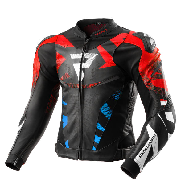 Rebelhorn Mc-Leather Jacket Inferno zwart /rood /blauw