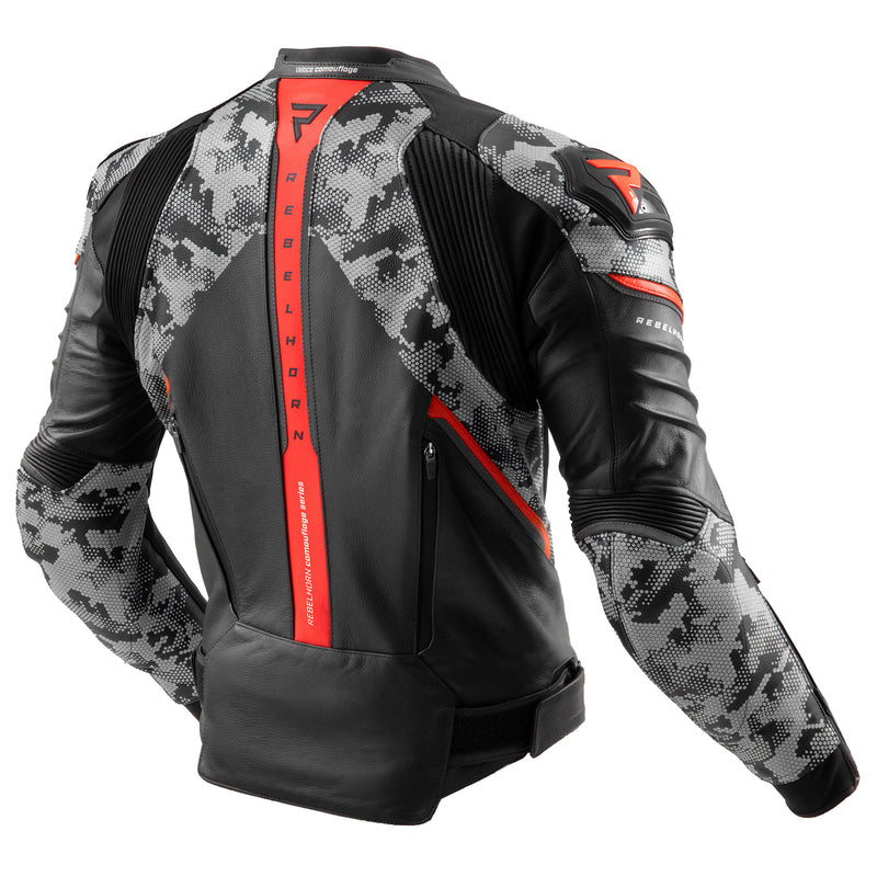 Rebelhorn Mc-Leather Jacket Veloce Black /Camo Gray