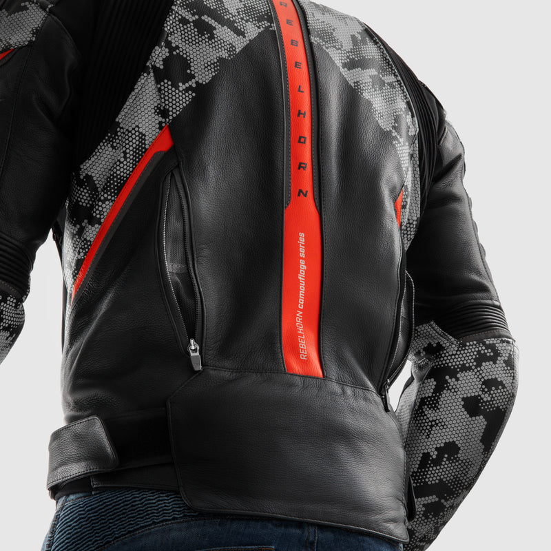 Rebelhorn Mc-Leather Jacket Veloce Black /Camo Gray