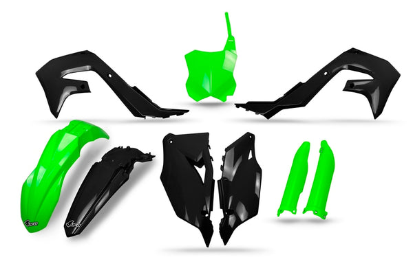 UFO PLASTICS KIT Black/Neon Green - Kawasaki Kakit228@111