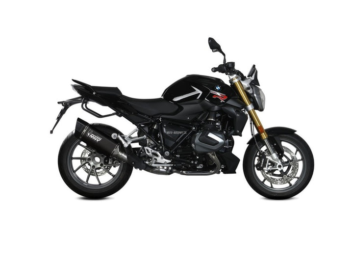 Sidovy av motorcykel utrustad med MIVV SR-1 Silencer B.040.LR1TB, perfekt för prestandaoptimering inom fordonstillbehör och reservdelar.