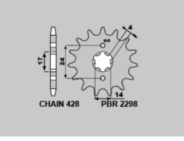 PBR staalstandaard voorste sprock 2298 - 428 2298 12 18NC