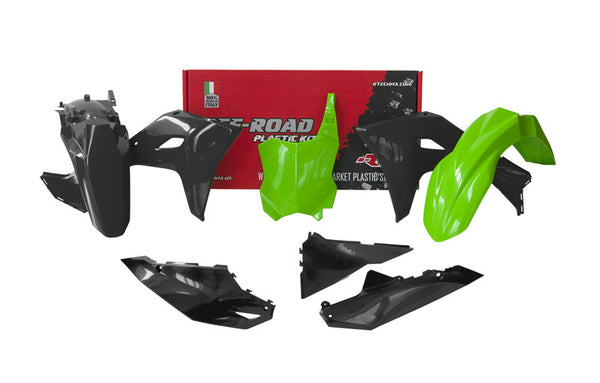 Racetech Plastic Kit 5 delen zwart en groen naar Kawasaki (R-KitKXF-US5-Z24)
