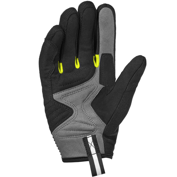 Spidi Dam Mc-Handskar Flash CE Grå/Flu med förstärkt grepp och vaddering på insidan. Grå och svart design med gula accenter.