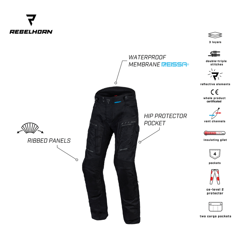 Rebelhorn Textile Motorcycle Pants Cubby IV Black /Gray /Flu 