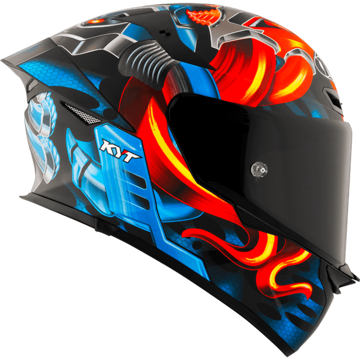 Sidovy av KYT TT-Revo Gear Hjälm med futuristisk grafik och mörkt visir. En kombination av säkerhet och modern estetik.