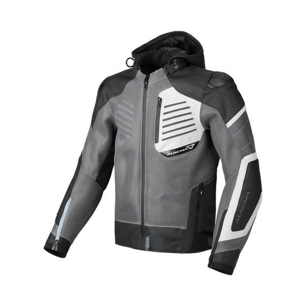 Macna leer mc-jacket riceant grijs /zwart