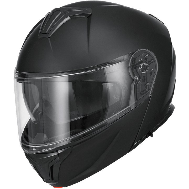 Rocc 810 öppningsbar mc-hjälm i matt svart med integrerat solvisir och ventilation. Perfekt för stad och landsväg.